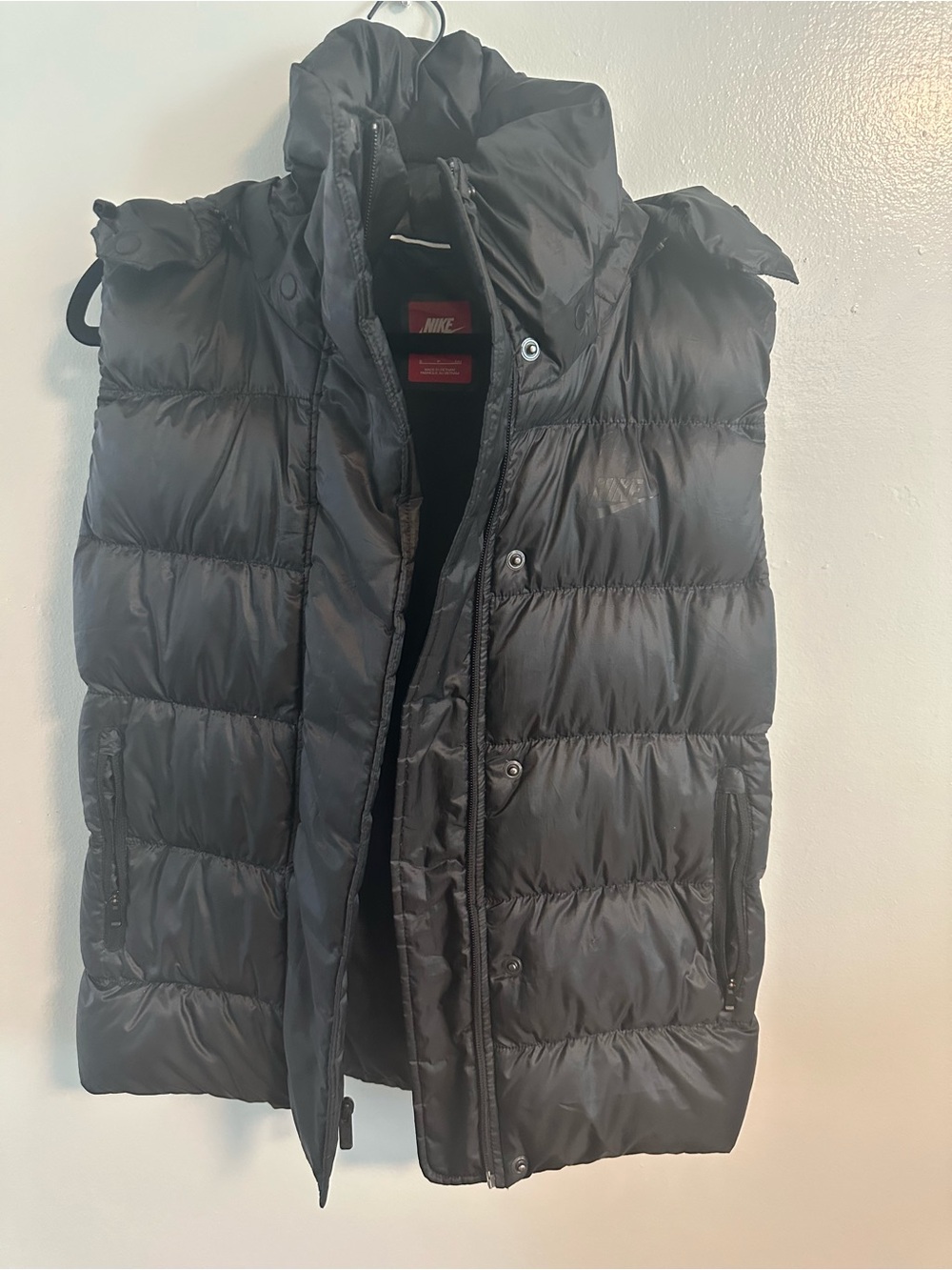 Nike Black Puffer Vest Hooded Full Zip Snap Front Women’s Jacket Size S